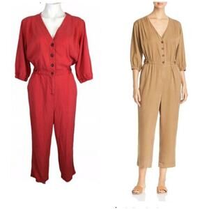 MKT Button Down Medim Pink Coral Jumpsuit V-neck